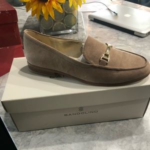 Bandolino Tan Suede Loafer with Gold Buckle